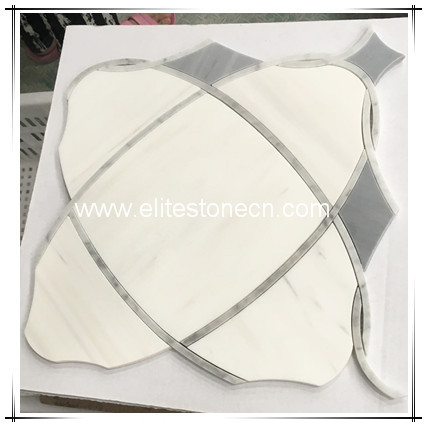 ES-D16 water jet backsplash kitchen bathroom flooring tiles grey white marble flower design waterjet mosaic