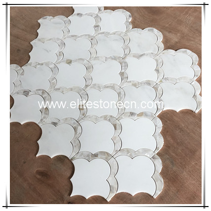 ES-W411 Elegant White Marble Mixed Shell Waterjet Mosaic Tile