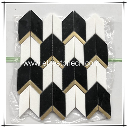 ES-W412 White and black Chevron herringbone Mosaic Tile