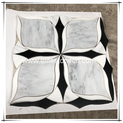 ES-W417 Popular Marble Pattern Backsplash White Waterjet Wall Tile Flower Marble Mosaic 