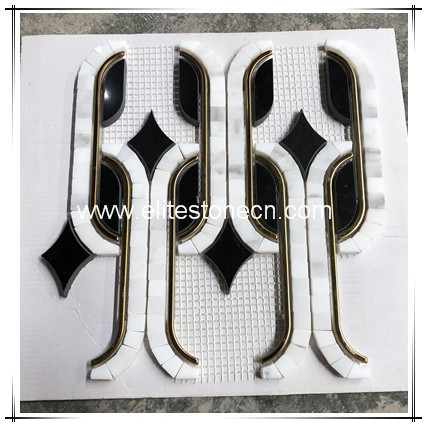 ES-W415 Irregular black and thassos white waterjet marble mosaic tile for kitchen bathroom feature wall