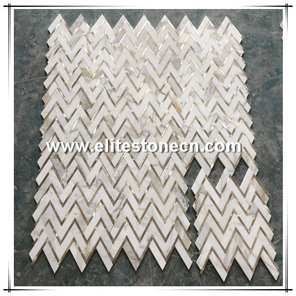 ES-W419 Modern Design Calacatta Gold Chevron Tile Interior Wall Marble Mosaic