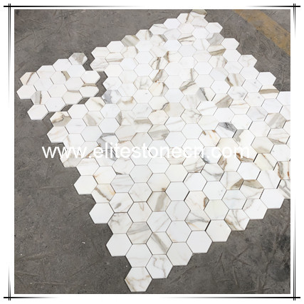 ES-G52 calacatta gold hexagon marble mosaic tile honeycomb mosaic tile