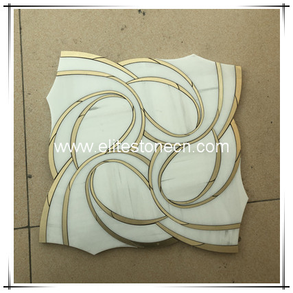 ES-W519 Water jet flower marble mosaic with brass