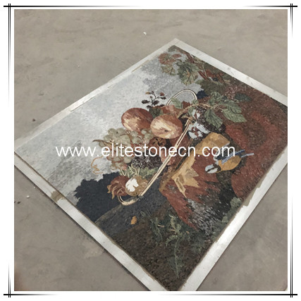 ES-L12 Art Floor Flower Pattern Stone Tile Rectangle Marble Mosaic Medallion