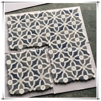 ES-W527 12'' x 12'' Blue marble inlay with Mother of Pearl Shell Mosaic Tile for Backsplash Wall and Shower Application 