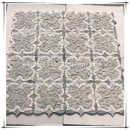 ES-W531 New Mosaic Design waterjet irregularity blue and white mixed color bathroom wall marble mosaic tiles