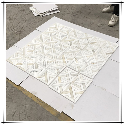 ES-W535 Calacatta Natural Stone white Mosaics for Interior wall hot sale marble stone flooring tile of bathroom kitchen