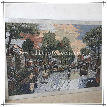 ES-J41 Customized Picture Design Wall Decoration Water Jet Mosaic Tile Art Marble Mosaic Mural 