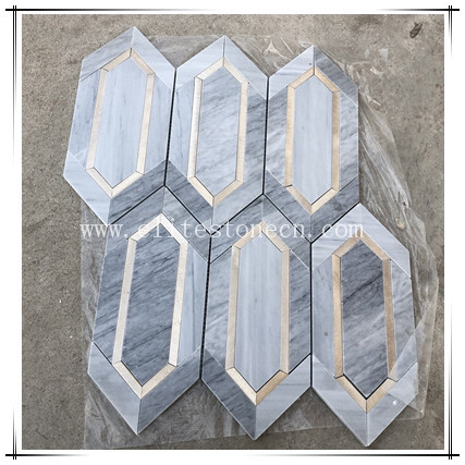 ES-W541 Grey Colored Long Hexagon Marble Mosaic Tile