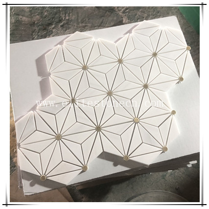 ES-W540 Water Jet Marble Mosaique Surface Floor Tile With Brass Inlay Mosaic Pattern