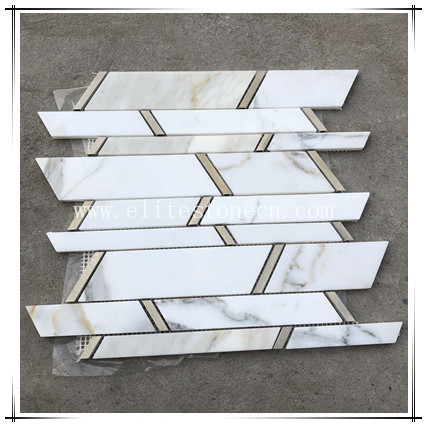 ES-W544 Beautiful Classic Flooring Marble Waterjet Mosaic Brass Tile Inlay